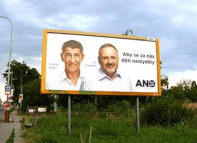 Billboard featuring Babis during Ano's 2013 election campaign. Around this time he aquired Mafra.