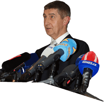 Babis holds a press conference in his more recent role as finance minister/deputy prime minister.